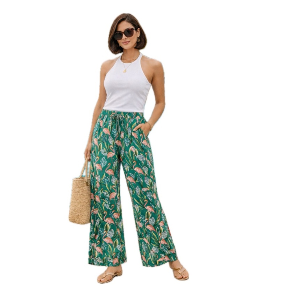 ACO, NWT Flamingo Tropical Resort Wide Leg Pants, Size S